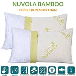 EVERGREENWEB - Cuscino Fiocco Di Memory Foam Con Fodera Fibra Di BAMBOO 42x72 Alto 15 Cm Modello Saponetta Adatto Per Dolori Cervicali, Federa Sfoderabile E Lavabile, Guanciali Cuscini Letto Antiacaro