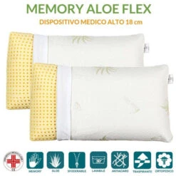 EVERGREENWEB - Cuscino Letto 40x70 Alto 18 Cm Con Tessuto ALOE VERA Sfoderabile E Lavabile Imbottitura 100% MEMORY FOAM Guanciale ANTIRUSSAMENTO Ortopedico Per SOLLIEVO Dal Dolore Al Collo E Cervicale