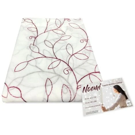 COPPIA TENDINA NOEMI RICAMO MODERNO FOGLIA BORDEAUX COPPIA (2 TELI) CM. 60X150 3 COPPIA TENDINA NOEMI RICAMO MODERNO FOGLIA BORDEAUX COPPIA (2 TELI) CM. 60X150