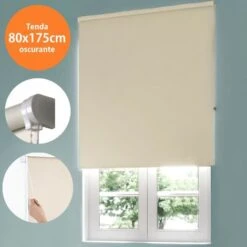 Tenda Rullo Oscurante 80x175cm Beige Con Catenina Tende Parasole Finestra Casa