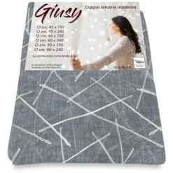 COPPIA TENDINA VETRO MODERNA LARGA 45 O 60 O 80 GIUSY GRIGIO COPPIA (2 TELI) CM. 45x150