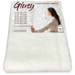 COPPIA TENDINA VETRO MODERNA LARGA 45 O 60 O 80 GIUSY BIANCO COPPIA (2 TELI) CM. 45x150