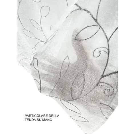 COPPIA Tendina NOEMI Ricamo MODERNO FOGLIA Grigio COPPIA (2 TELI) CM. 60X150 6 COPPIA Tendina NOEMI Ricamo MODERNO FOGLIA Grigio COPPIA (2 TELI) CM. 60X150 - immagine 4