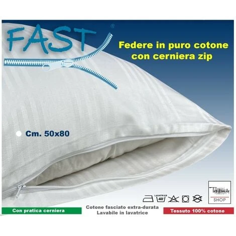 COPPIA FEDERA Copri Guanciale In Puro COTONE Fasciato CON CERNIERA ZIP 3 COPPIA FEDERA Copri Guanciale In Puro COTONE Fasciato CON CERNIERA ZIP