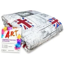 COPRILETTO Trapuntato ART LONDON NEW YORK Bandiere 2 PIAZZE
