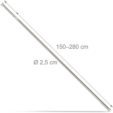 Relaxdays Asta Telescopica Estensibile, Bastone Per Tende, A Pressione, S. Fori, Acciaio, 150 - 280 Cm 6 Relaxdays Asta Telescopica Estensibile, Bastone Per Tende, A Pressione, S. Fori, Acciaio, 150 - 280 Cm - immagine 4