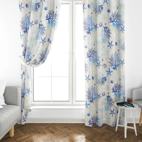 TENDA Loneta Mare MARINO Coralli BLU Cm. 150x280 MADE IN ITALY 5 TENDA Loneta Mare MARINO Coralli BLU Cm. 150x280 MADE IN ITALY - immagine 3