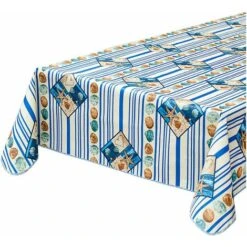 Tovaglia Antimacchia Cucina Conchiglie Mare Bordata Cotone Plastificato Proteggi Tavolo Copritavolo Bianco - 120x160 Cm