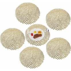 SOEKAVIA Tovaglietta In PVC Antiscivolo, Lavabile, Set Di 6 Tovagliette Eleganti E Resistenti Al Calore Per La Cucina Del Ristorante Golden-Round