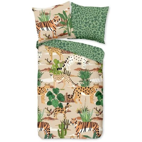 Copripiumino Bambini FELINES 135x200 Cm Sabbia E Verde Good Morning 3 Copripiumino Bambini FELINES 135x200 Cm Sabbia E Verde Good Morning