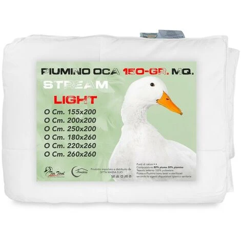 PIUMINO OCA Stream ESTIVO Leggero 150 GR. 80% PIUMA OCA 20% PIUMINO OCA Bianco SINGOLO 1 PIAZZA CM. 155X200 3 PIUMINO OCA Stream ESTIVO Leggero 150 GR. 80% PIUMA OCA 20% PIUMINO OCA Bianco SINGOLO 1 PIAZZA CM. 155X200