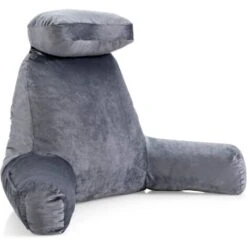 Cuscino Da Lettura Con Poggiatesta, Cuscino Di Letturacon Braccioli, Ideale Per Letto, Divano E Sedia, Imbottitura In Memory Foam,Grigio,100x73x56 Cm