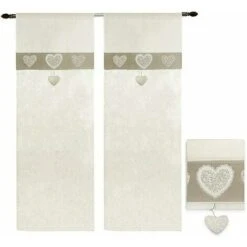 Tende Finestre Porta Interno Tessuto Lino Semitrasparente Coppia 2 Pz Shabby Chic Cuori - 60x240 Cm