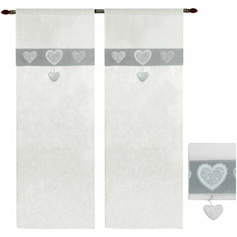 Tende Finestre Porta Interno Tessuto Lino Semitrasparente Coppia 2 Pz Shabby Chic Cuori Grigio - 60x150 Cm 3 Tende Finestre Porta Interno Tessuto Lino Semitrasparente Coppia 2 Pz Shabby Chic Cuori Grigio - 60x150 Cm