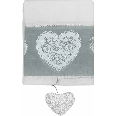 Tende Finestre Porta Interno Tessuto Lino Semitrasparente Coppia 2 Pz Shabby Chic Cuori Grigio - 60x150 Cm 4 Tende Finestre Porta Interno Tessuto Lino Semitrasparente Coppia 2 Pz Shabby Chic Cuori Grigio - 60x150 Cm - immagine 2