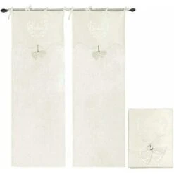 Tende Finestre Porta Interno Tessuto Lino Bianco Coppia 2 Pz Più Misure Shabby Chic Fiocco - 60x150 Cm