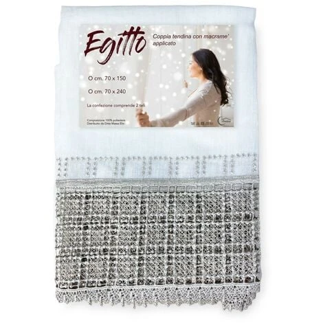 COPPIA Tendina A Vetro EGITTO Con PIZZO Macramè Grigio COPPIA (2 TELI) CM. 70X150 3 COPPIA Tendina A Vetro EGITTO Con PIZZO Macramè Grigio COPPIA (2 TELI) CM. 70X150