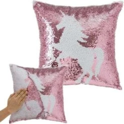 Cuscino Paillettes Federa Effetto Sirena Doppio Colore Unicorno 40x40cm Divano