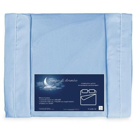 COMPLETO LENZUOLO In Morbida Microfibra TINTA Unita AZZURRO Matrimoniale 2 PIAZZE No Stiro 5 COMPLETO LENZUOLO In Morbida Microfibra TINTA Unita AZZURRO Matrimoniale 2 PIAZZE No Stiro - immagine 3
