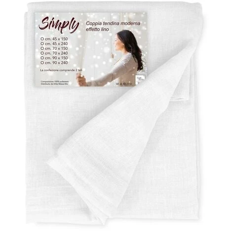 COPPIA Tendina VETRO MODERNA Larga 45 O 70 O 90 SIMPLY Bianco COPPIA (2 TELI) CM. 45x150 3 COPPIA Tendina VETRO MODERNA Larga 45 O 70 O 90 SIMPLY Bianco COPPIA (2 TELI) CM. 45x150