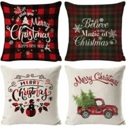 Set Di 4 Federa Di Natale, Albero Di Natale Fiocco Di Neve Renna Decorazioni Per La Casa Federe Di Lino Vacanze Di Natale Fattoria Casa Camera Da Letto Cuscino (C)