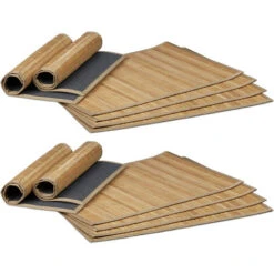 12x Tovagliette All'Americana Da Tavolo In Bambù, Base Antiscivolo 30x45 Cm, Facile Da Pulire, Marrone Naturale