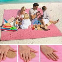 SAND FREE MAT : Asciugamano Da Spiaggia Anti-sabbia Con Gancio - 150 X 200 Cm Rosa