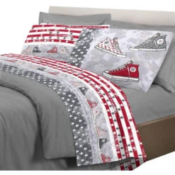 Completo Letto Con Stampa Fotografica Scarpe 100% Cotone 3 Misure Parure Ragazzo/Ragazza Grigio - 1 Piazza