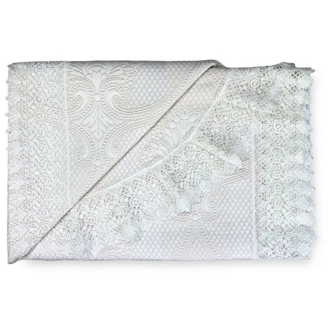 COPRILETTO Con Pizzo MACRAMÈ Panna MATRIMONIALE Idea SPOSA Con Federe Coordinate 3 COPRILETTO Con Pizzo MACRAMÈ Panna MATRIMONIALE Idea SPOSA Con Federe Coordinate