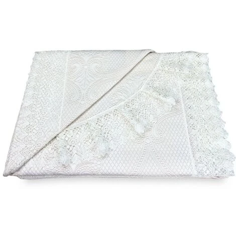 COPRILETTO Con Pizzo MACRAMÈ Panna MATRIMONIALE Idea SPOSA Con Federe Coordinate 4 COPRILETTO Con Pizzo MACRAMÈ Panna MATRIMONIALE Idea SPOSA Con Federe Coordinate - immagine 2