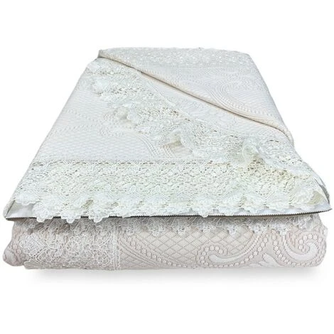 COPRILETTO Con Pizzo MACRAMÈ Panna MATRIMONIALE Idea SPOSA Con Federe Coordinate 6 COPRILETTO Con Pizzo MACRAMÈ Panna MATRIMONIALE Idea SPOSA Con Federe Coordinate - immagine 4