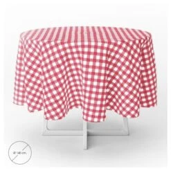 Tovaglia Rotonda Gomma Rossa Quadri Impermeabile Pvc Antimacchia Ø140 Cm.