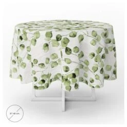 Tovaglia Rotonda Gomma Verde Foglie Impermeabili Antimacchia Pvc Ø140 Cm.