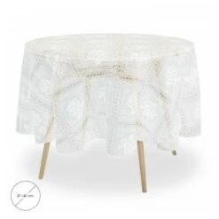 Tovaglia Rotonda Gomma Ricamo Trasparente Impermeabile Antimacchia Pvc Ø 140 Cm.