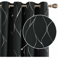 Deconovo Tende Oscuranti Con Motivo Fili D'Argento Moderne Con Anelli 2 Pezzi 140x240 Cm (LxA) - Nero
