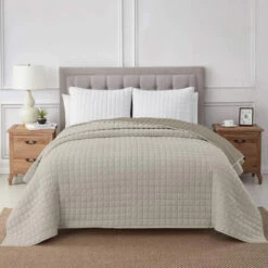 Trapuntino Copriletto Primaverile-Estivo Bicolore Trapunta Anallergica Mezza Stagione Panna/Tortora - Singolo