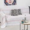 Baroni Home Telo Copritutto In Misto Cotone. 3-in-1 Copriletto Estivo. Plaid E Copridivano. Telo Multiuso Singolo 170x260 Cm - Righe Ecru