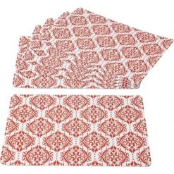 Baroni Home Set Di 6 Tovaglietta Americana In PVC 44x28 Cm Antiscivolo E Facile Da Lavare Damaschi Rossi
