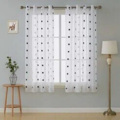 Deconovo Tende In Voile Ricamo A Pentagramma Con Occhielli 2 Pezzi 140x183 Cm ( LxA ) - Grigio