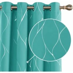Deconovo Tende Oscuranti Con Motivo Fili D'Argento Moderne Con Anelli 2 Pezzi 132x138 Cm ( LxA ) - Turchese
