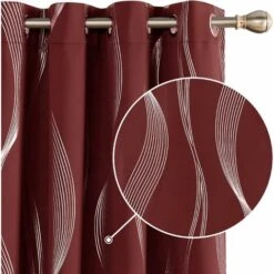 Deconovo Tende Oscuranti Per Interni Moderne Con Onda D'Argento 2 Pezzi 117x138 Cm ( LxA ) - Rosso Scuro