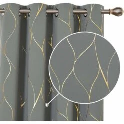 Deconovo Tende Oscuranti Con Motivo Fili D'Oro Moderne Con Anelli 2 Pezzi 140x180 Cm ( LxA ) - Grigio Chiaro