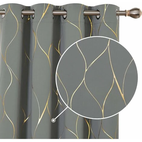 Deconovo Tende Oscuranti Con Motivo Fili D'Oro Moderne Con Anelli 2 Pezzi 140x180 Cm ( LxA ) - Grigio Chiaro 3 Deconovo Tende Oscuranti Con Motivo Fili D'Oro Moderne Con Anelli 2 Pezzi 140x180 Cm ( LxA ) - Grigio Chiaro