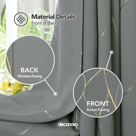 Deconovo Tende Oscuranti Con Motivo Fili D'Oro Moderne Con Anelli 2 Pezzi 140x180 Cm ( LxA ) - Grigio Chiaro 5 Deconovo Tende Oscuranti Con Motivo Fili D'Oro Moderne Con Anelli 2 Pezzi 140x180 Cm ( LxA ) - Grigio Chiaro - immagine 3