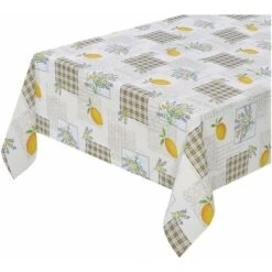 Tovaglia Cucina Antimacchia Limone Plastificata Effetto Tessuto Retro Felpato 100% Made In Italy - 140x50 Cm