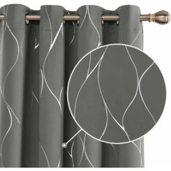 Deconovo Tende Oscuranti Con Motivo Fili D'Argento Moderne Con Anelli 2 Pezzi 117x183 Cm (LxA) - Grigio Chiaro