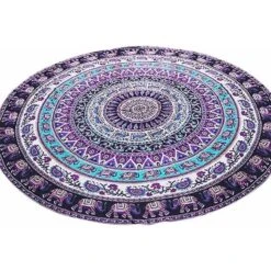 READCLY 159 Cm Rotondo Mandala Telo Mare Arazzo Indiano Arazzo Tappetino Yoga Crema Solare Sciarpa Multifunzionale Viola