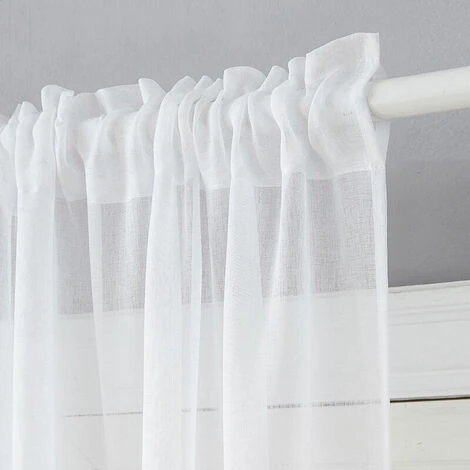 Tenda Passante Per Asta 140x260 Cm Voile Bianco Effetto Lino Decorazioni Per La Casa Soggiorno Camera Da Letto Cucina Finestra - 2 Pannelli 4 Tenda Passante Per Asta 140x260 Cm Voile Bianco Effetto Lino Decorazioni Per La Casa Soggiorno Camera Da Letto Cucina Finestra - 2 Pannelli - immagine 2