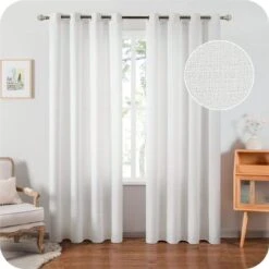 RHAFAYRE Tende In Voile Di Lino 140x225 Cm A Grana Fine Decorativa Soggiorno Tenda In Voile Camera Da Letto Per Finestra Con Passacavo Semitrasparente Decor Cucina,2 Pannelli Bianco