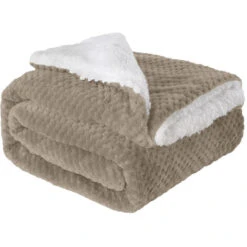 Coperta Plaid In Pile Sherpa Invernale Tinta Unita 440 Gr/Mq Beige - Plaid 127x152